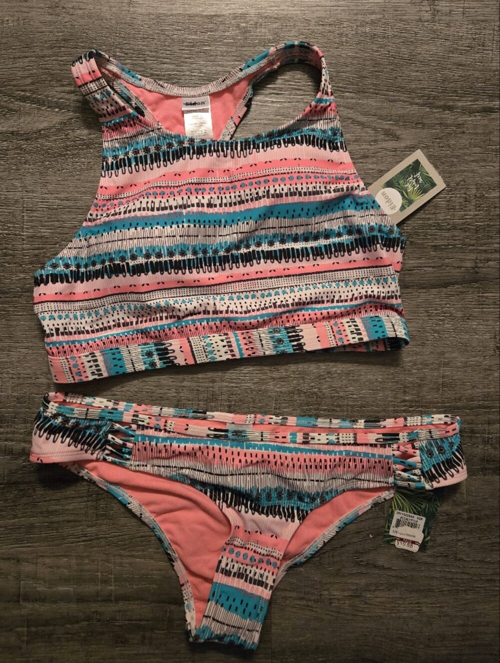 EIDON Pink & Teal Striped Swim Suit M/L
